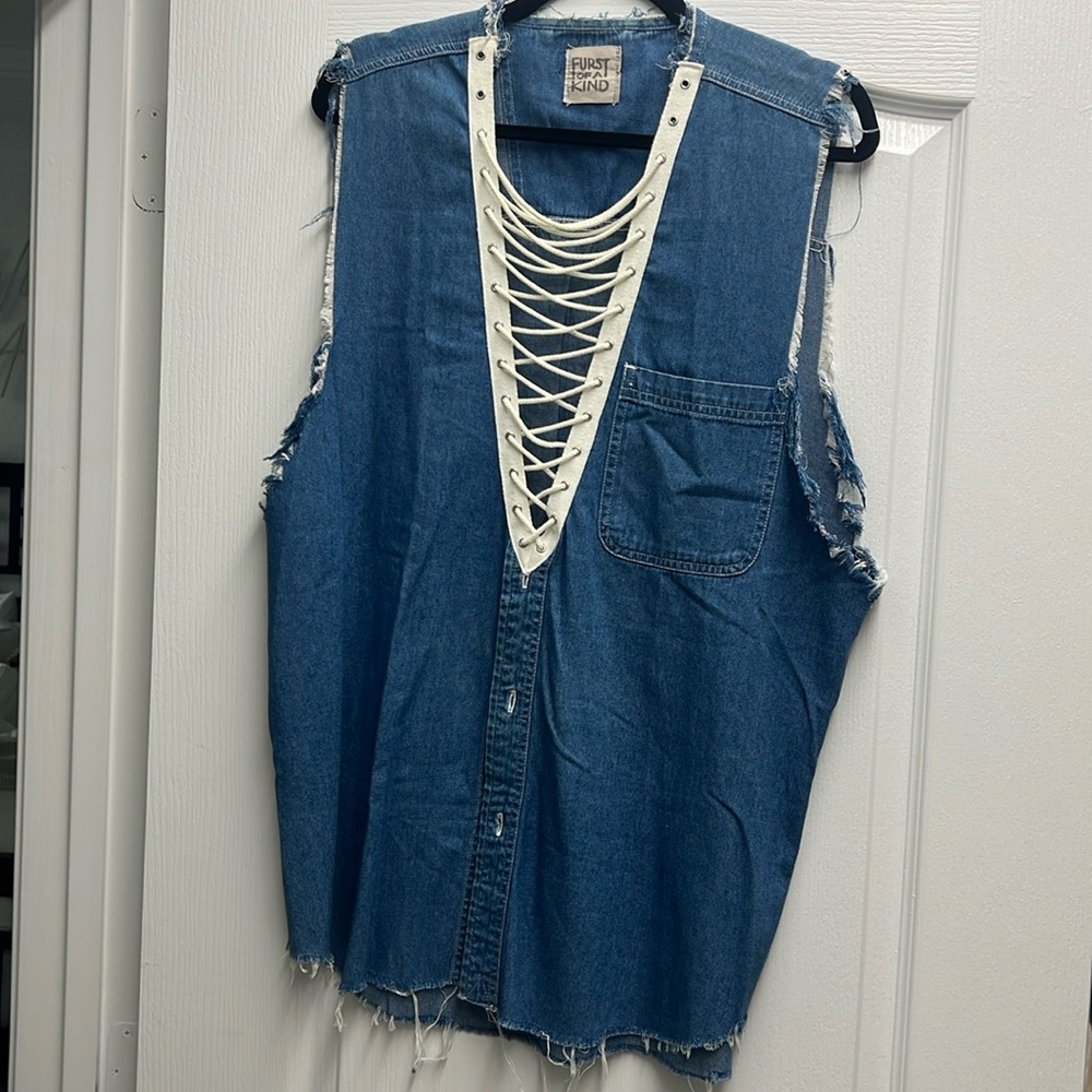 LF Furst of A Kind Vintage Denim Oversized Lace Up Shirt/Beach Dress